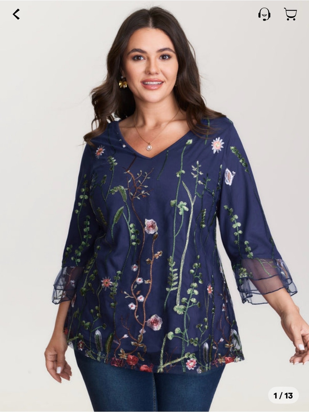 BloomChic Embroidered Mesh Lotus Leaf Sleeve Blouse - 28/5X